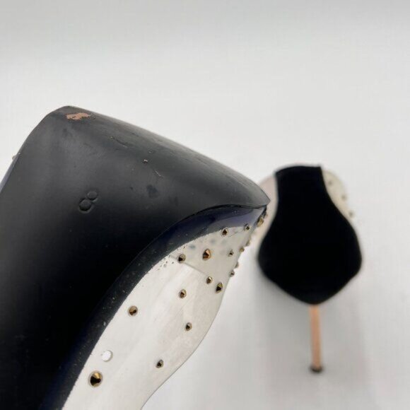 FSJ Black Studded Pointed Toe Transparent Pumps High Heels Shoes - Picture 6 of 8